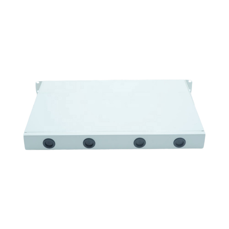 back of 1u fiber patch panel with 4 cable entry points