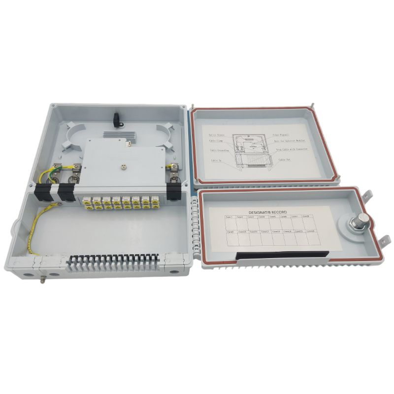 3 in 16 out outdoor fiber optic termination box with 2 1:8 cassette splitter